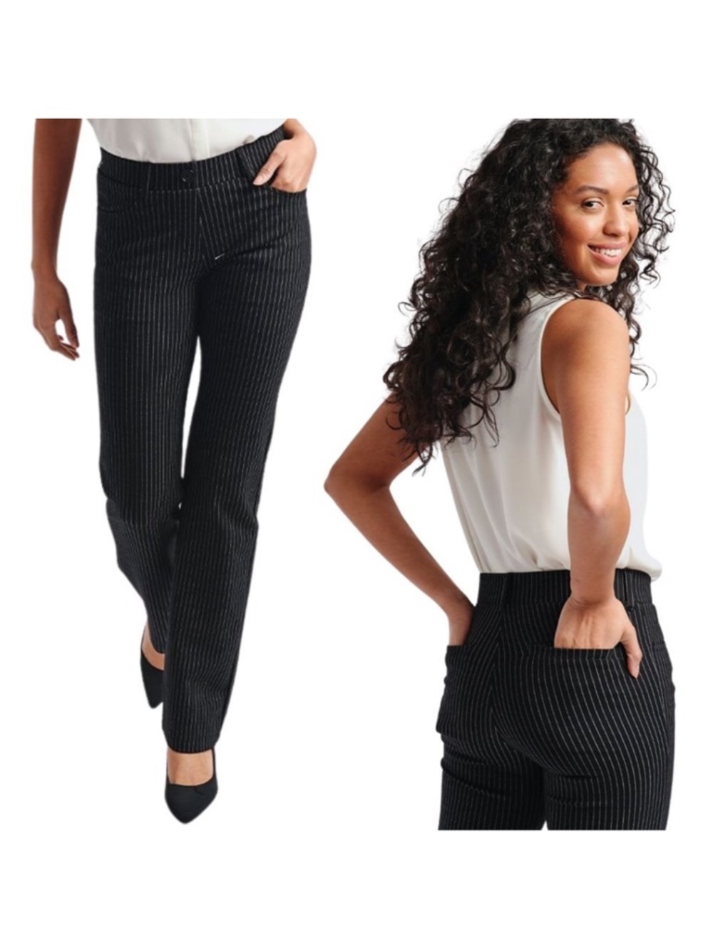 Betabrand Pinstripe Black & White Straight Leg Pants Womens Small